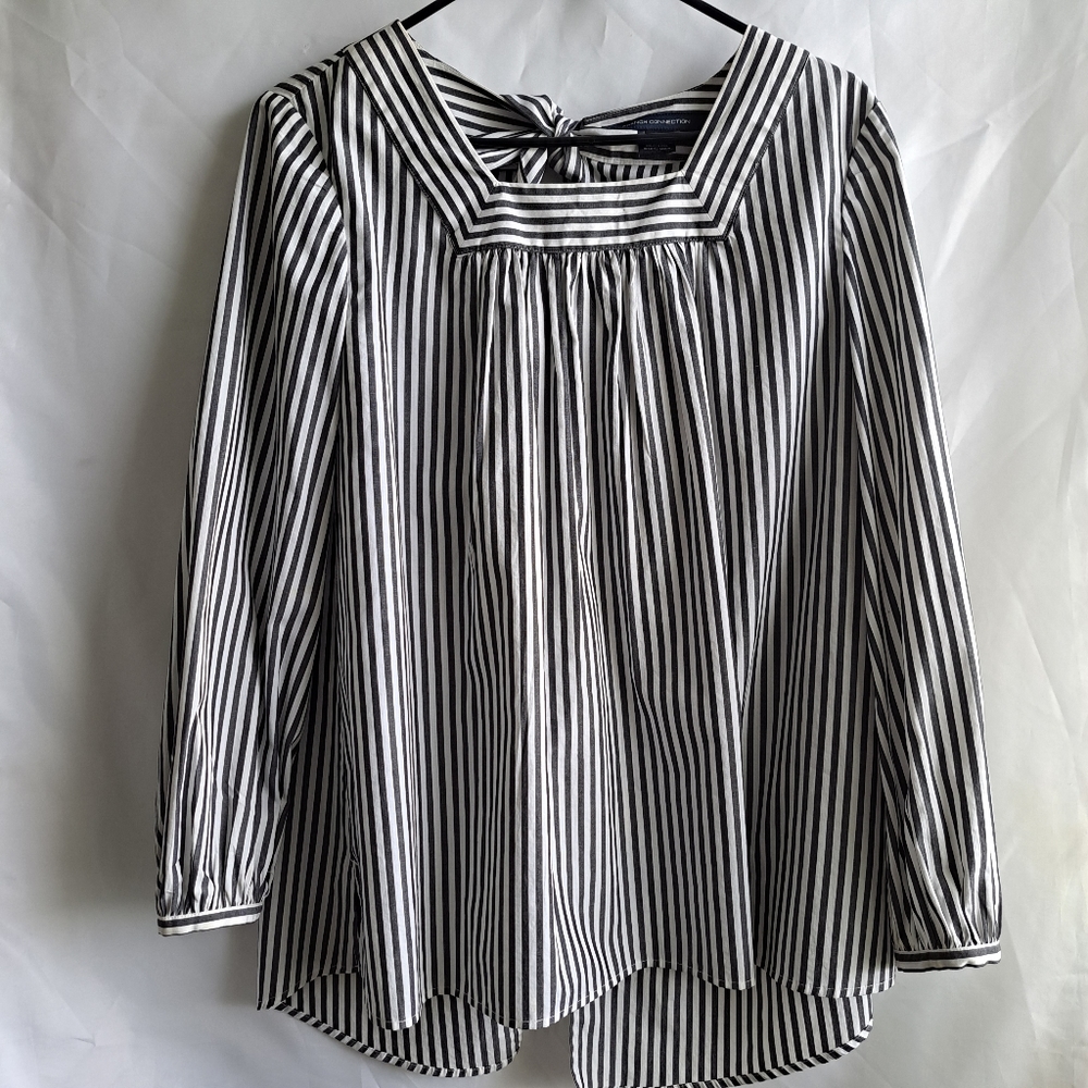 French Connections Women's Black And White Striped Tunic/ blouse Size S
